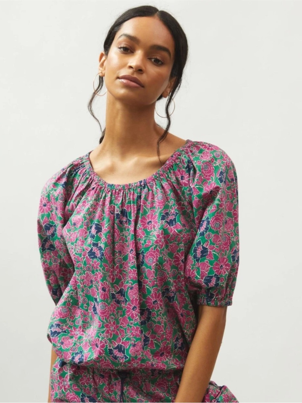 Sundry Anthropologie Floral Cottagecore Blouse Pink Green Boho Top Size 0 XS